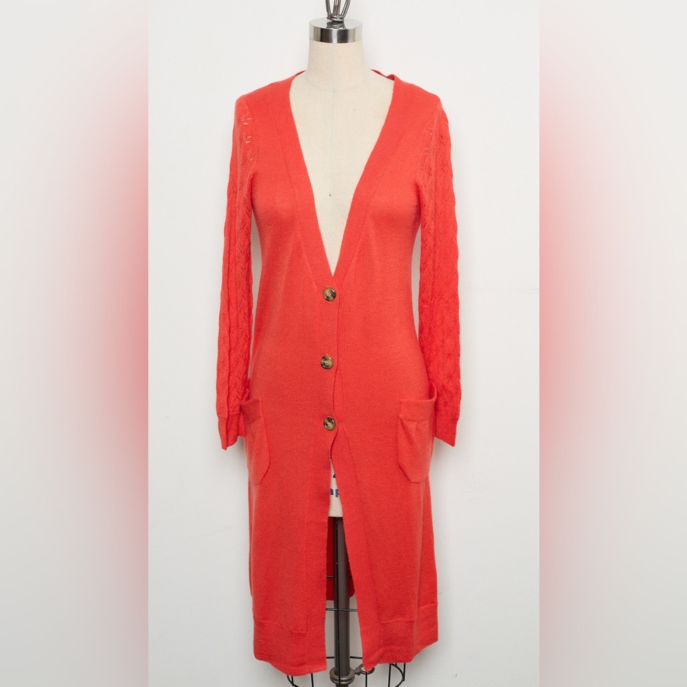 Deep V-neck Long-sleeve Long Cardigan 100% Cashmere [NEW]